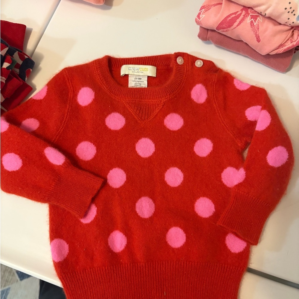 J. Crew Red Sweater with Pink Polka Dots